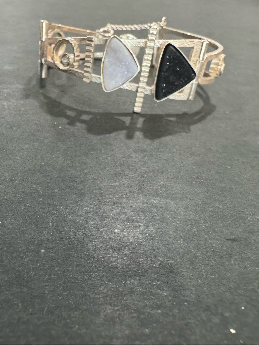 Sterling Silver Geometric Bracelet with Black and White Druzy stones